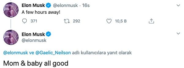 Elon Musk bugün attığı bir tweet ile bebeklerinin dünyaya geldiğini duyurdu.