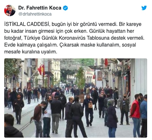 İstiklal Caddesi'ndeki Kalabalığa Bakan Koca'dan Uyarı: 'Bir Kareye Bu Kadar İnsan Girmesi İçin Çok Erken'