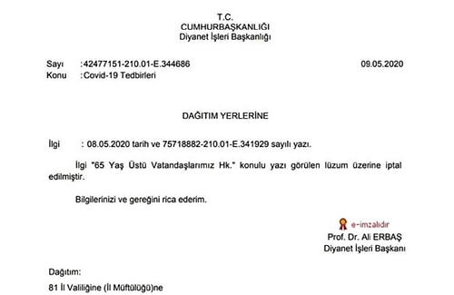 Diyanet 65 Yaş Üstüne Camileri Açtı: Gelen Tepkiler Üzerine Karar Geri Çekildi