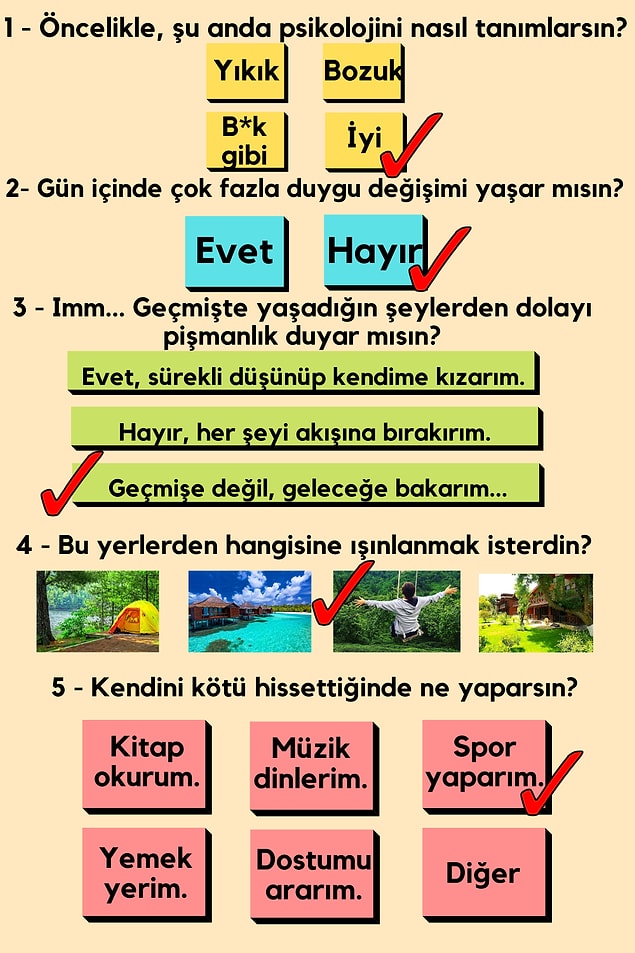 Seçtiğin yanıta göre sorulara vereceğin cevaplar;