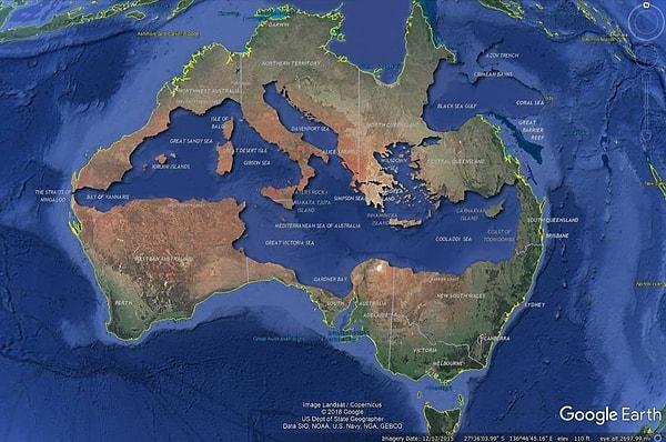 14. Akdeniz, Avustralya'nın içine neredeyse tam sığıyor:  🤔