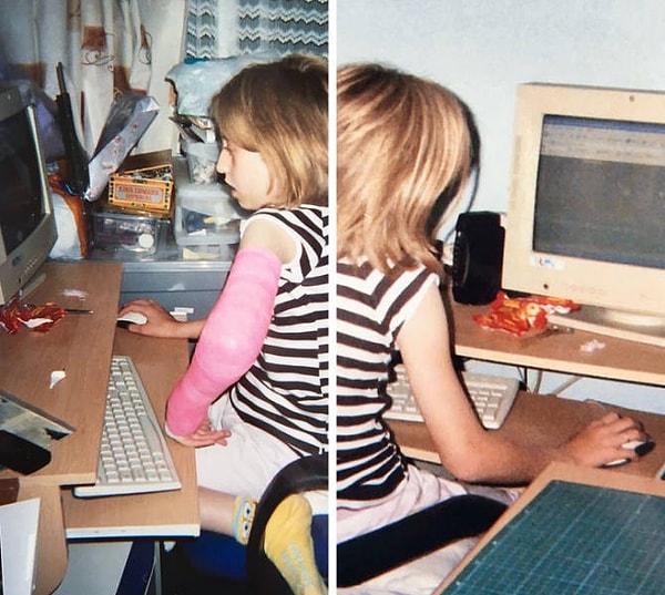 2. «Нашла фотки 11-летней меня со сломанной рукой, играющей в игры на древнем компьютере моей бабушки. Самое лучшее время моего детства..»