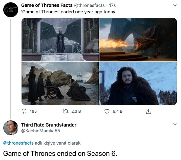 7. "Game of Thrones 6. sezonda bitti."