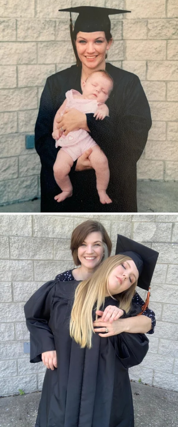 2. "Lise mezuniyetimde kızıma sarılıyorum. Yıl 2002. 2020 yılında onun mezuniyetinde ise daha sıkı sarılıyorum."