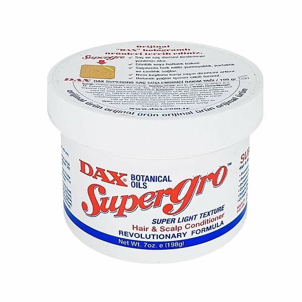 3. Saç için en çok tercih edilen ürün de şüphesiz Dax Supergro'nun saç güçlendirici bakım yağı oldu.