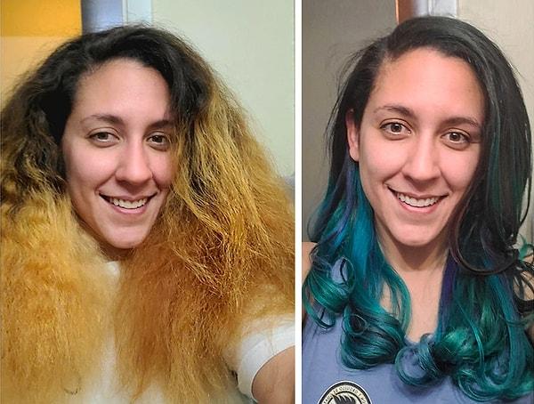 14. "Saçımı kendim boyadım. 5 gün önce saçım koyu kahveydi."