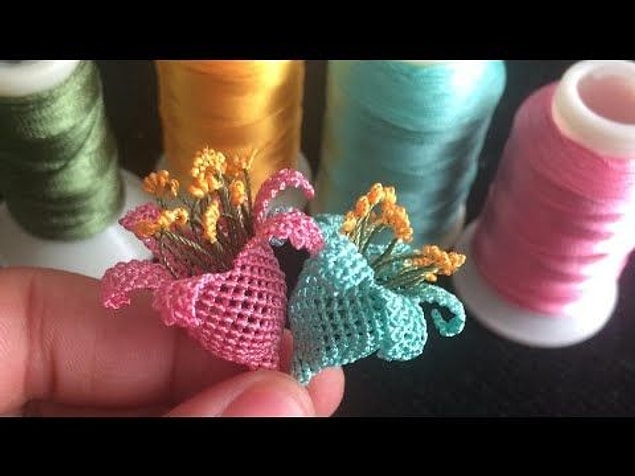 14. Üç boyutlu oya modellerinden çan çiçeği iğne oyası :)