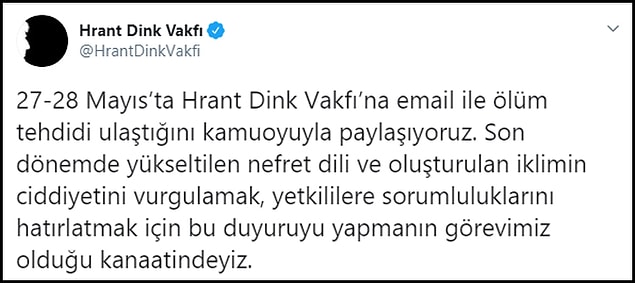 Hrant Dink Vakfı tarafından yapılan açıklama şöyle 👇