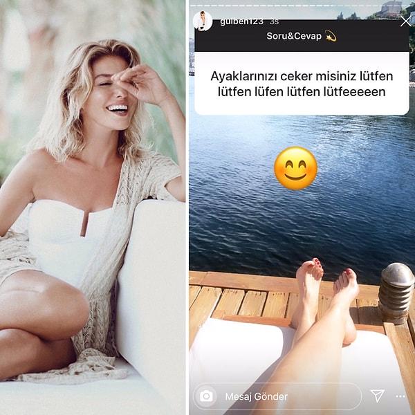 İşte Gülben Ergen geçtiğimiz gün, Instagram'da yaptığı soru-cevap etkinliğinde meşhur ayaklarına gelen övgüleri paylaştı!