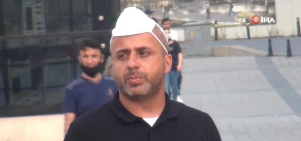 Maskesini Kafasına Takan Adamdan Vatandaşa Tavsiye: 'Maskeyi Kafama Takıyorum, Virüsü Kafama Takmıyorum'