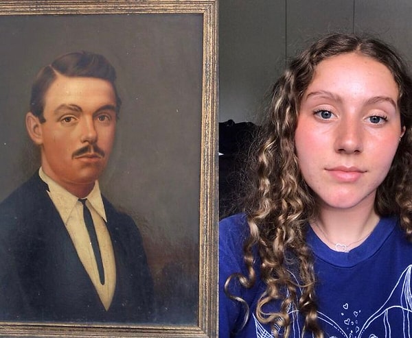 6. У меня наследственная линия на брови. Это портрет моего прапрадеда слева, у моего отца тоже есть эта линия. Ее не всегда заметно, потому что мои брови немного непослушные и вьющиеся, а также я иногда закрашиваю ее, особенно потому, что у меня люди спрашивают, выбрила ли я свою бровь, чтобы выглядеть «круто»