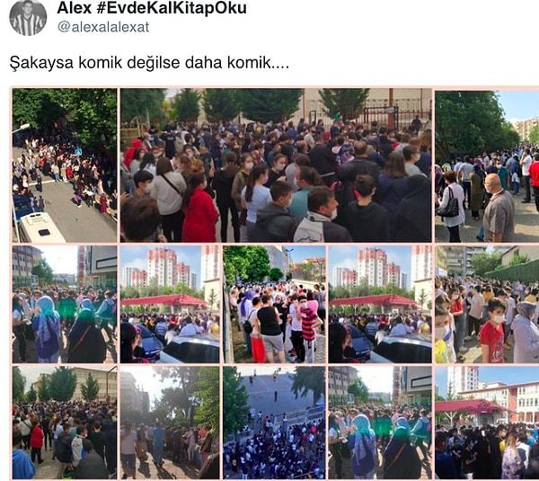 LGS öncesi okul önlerinde oluşan kalabalığın fotoğraflarını paylaşan sosyal medya kullanıcıları Özlü'ye tepki gösterdi