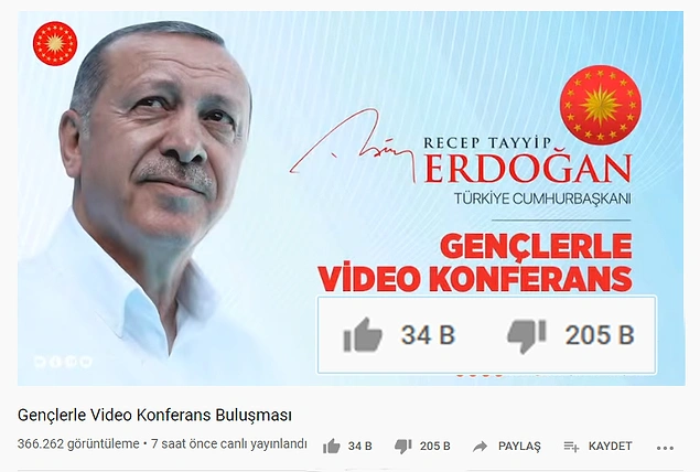 #OyMoyYok etiketi kısa sürede Twitter'da gündem olurken Erdoğan'ın gençlerle yaptığı yayın da 'dislike' yağmuruna tutuldu.