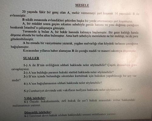 Hukuk Fakültesi Sınavında 14 Yaşında Çocuk Evli Olarak Gösterildi