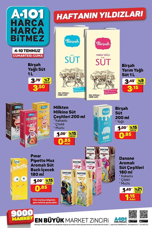 Süt çeşitlerinde de güzel indirimler olacak.