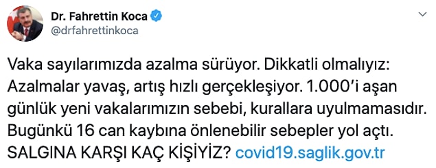 Koca 'Salgına karşı kaç kişiyiz?' diye sordu.