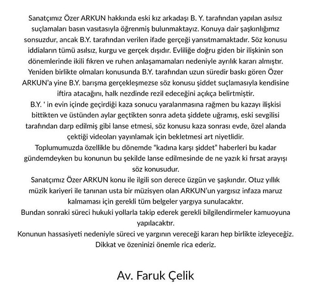 Özer Arkun'un avukatından da şöyle bir açıklama geldi hemen ardından. 👇