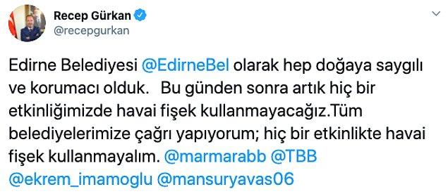 Edirne Belediye Başkanı Recep Gürkan'ın paylaşımı şöyle 👇