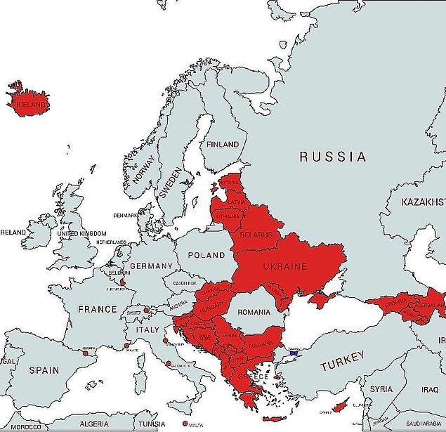 9. Bu haritada ekonomisi İstanbul'dan küçük olan ülkeleri kırmızı renkte görebilirsiniz!