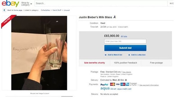 3. Justin Bieber'ın kullandığı süt bardağı: