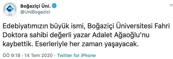 Ağaoğlu'nun vefatının ardından, sosyal medyada birçok mesaj paylaşıldı...