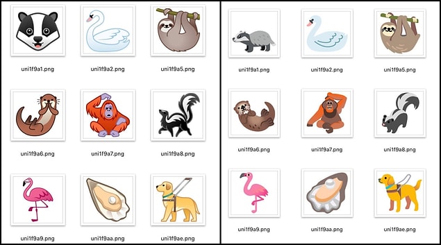 Güncellenen emojiler: "eski hali" ve "yeni hali"