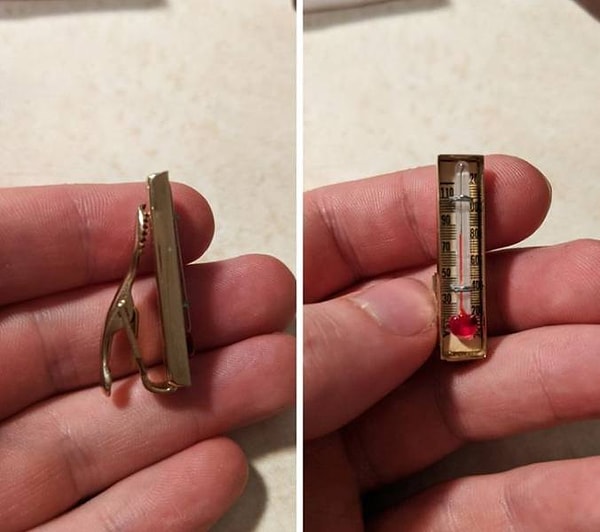 18. Крошечный термометр встроен в зажим для галстука