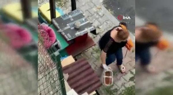 Sokaktaki kadınla tartışan binadaki kadın, mamaları çöpe atamayacağını ve yasa gereği sokak hayvanlarının beslenme hakkının olduğunu hatırlattı.