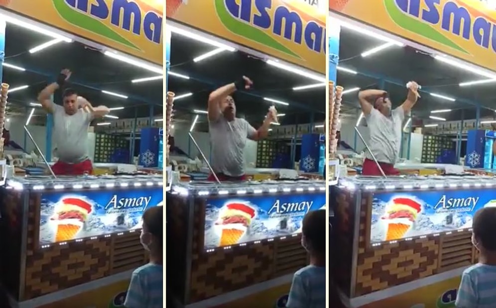 Yaptığı İşi Aşırı Severek Yapan Dondurmacı Abinin Kendini Müziğin Ritmine Kaptırarak Dans Ettiği Müthiş Anlar
