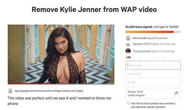 Hatta öyle ki Kylie Jenner'ın klipten çıkarılması için bir imza kampanyası bile başlatıldı. Siz düşünün insanlar ne kadar sinir olmuş. 🤣