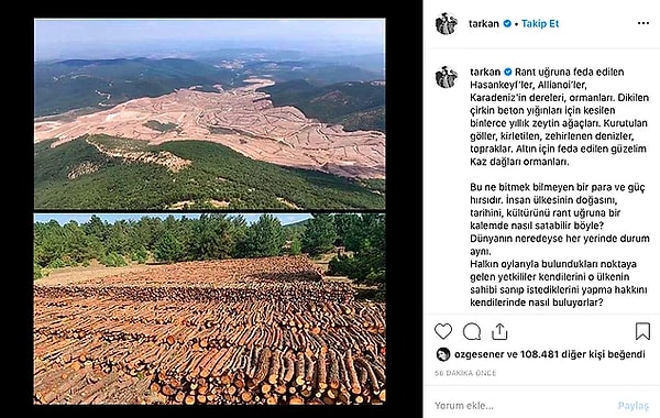 "Bu ne bitmek bilmeyen bir para ve güç hırsıdır. İnsan ülkesinin doğasını, tarihini, kültürünü rant uğruna bir kalemde nasıl satabilir böyle?"