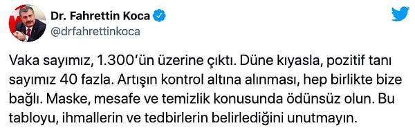 Koca: "Bu tabloyu ihmallerin ve tedbirlerin belirlediğini unutmayayın"