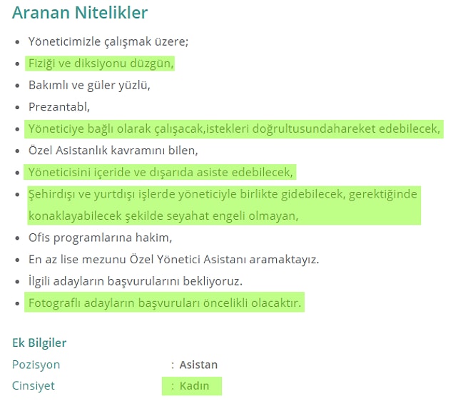 Ha bir de şöyle iş ilanları var. Görünüşün ön plana çıktığı, üstüne basa basa vurgulandığı.