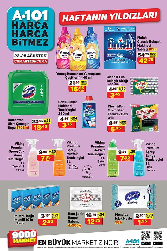 Ayrıca temizlik ürünleri de mevcut.