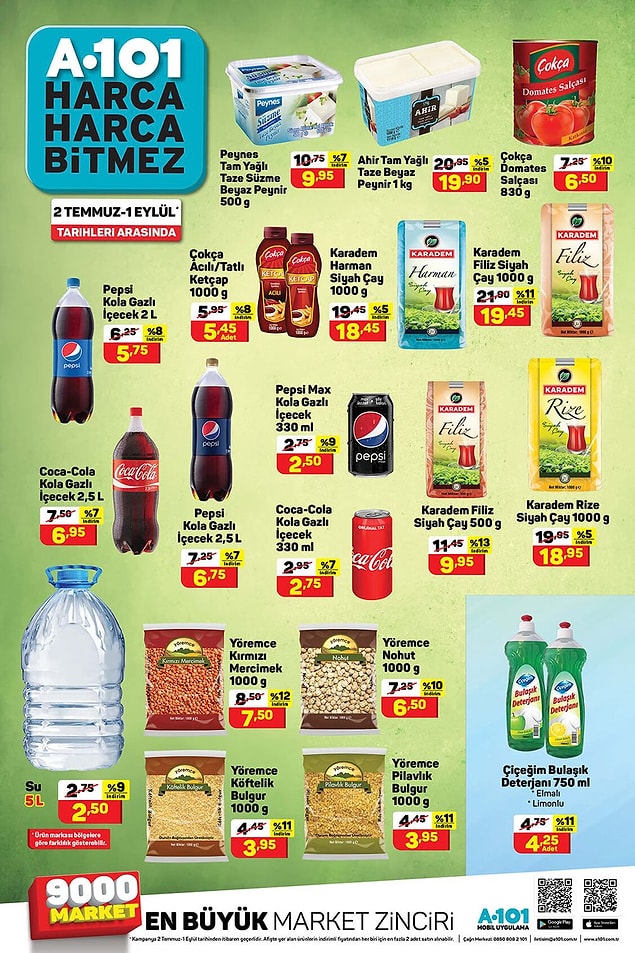 Çay ve bakliyat çeşitlerinde indirimler var.