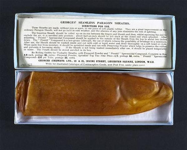 3 aylık son kullanma tarihi olan ve tam 55 mm kalınlığındaki 19.yüzyıl kauçuk prezervatif: