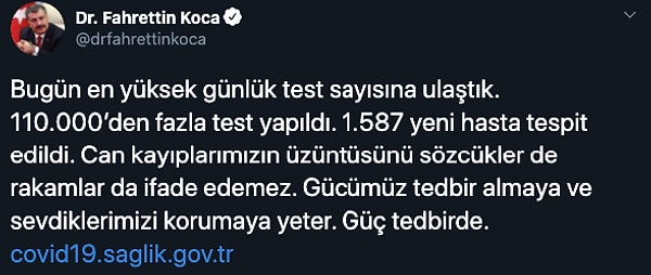 Bakan Koca Twitter mesajında ise şu ifadelere yer verdi: Görseli