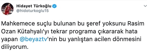 Hidayet Türkoğlu, Rasim Ozan'ı Tekrar Programa Çıkaran Beyaz TV'yi Uyardı: 'Bu Yanlıştan Acilen Dönün'