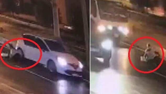 Şans eseri kadın araçların altında kalmaktan son anda kurtulurken o anlar güvenlik kamerasına yansıdı.