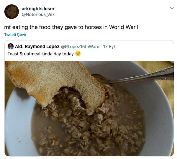 1. "Adam 1. Dünya Savaşı'nda atlara verilen yemeği yiyor."