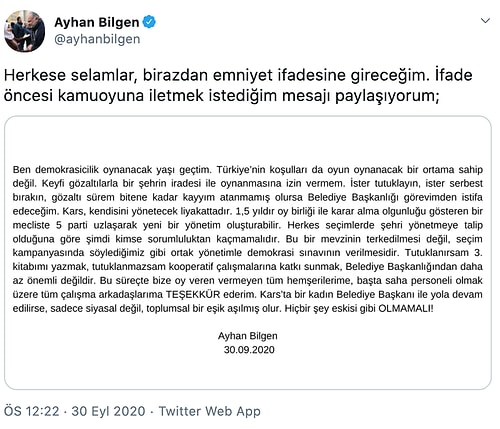 Kars Belediye Başkanı Ayhan Bilgen, İstifa Edeceğini Açıkladı: 'Demokrasicilik Oynanacak Yaşı Geçtim'