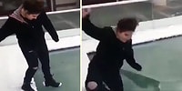 Havuzun Buz Tutan Yüzeyine Basan Kadının Hayatının Şokunu Yaşadığı Anlar