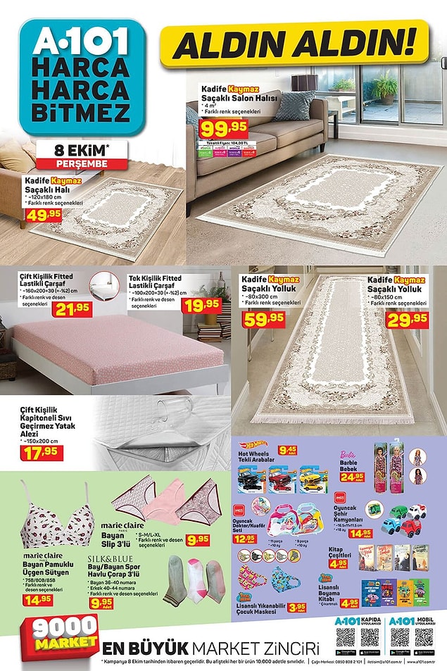 Farklı boyutlarda halı çeşitleri Perşembe günü A101'de olacak.