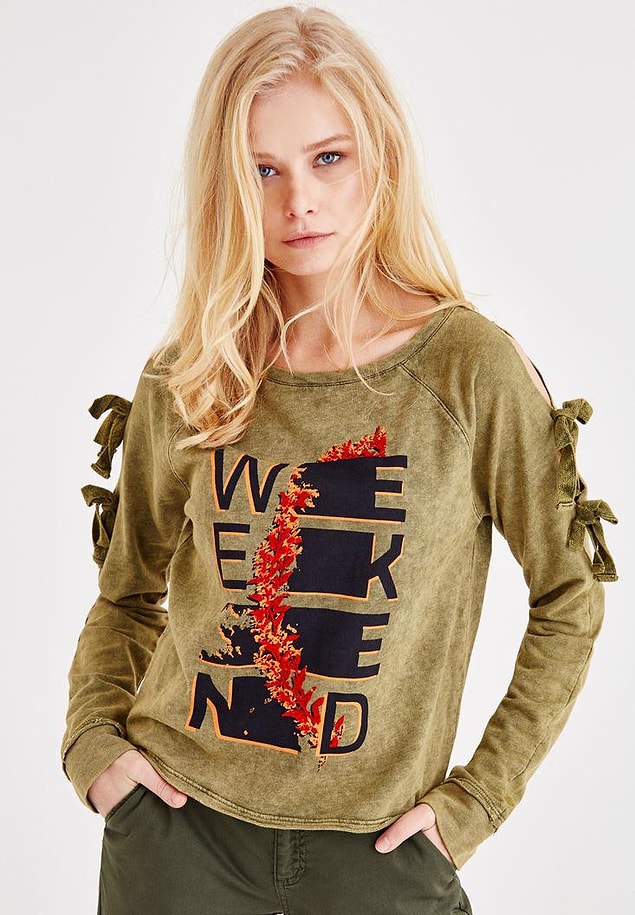 5. Oxxo marka sweatshirt omuz detayı sevenler için. İndirimi yok, fiyatı ise 59 TL!