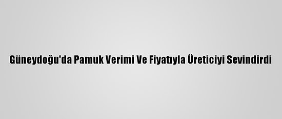 Güneydoğu'da Pamuk Verimi Ve Fiyatıyla Üreticiyi Sevindirdi
