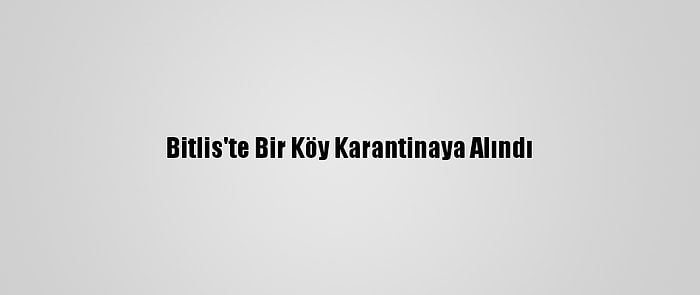 Bitlis'te Bir Köy Karantinaya Alındı