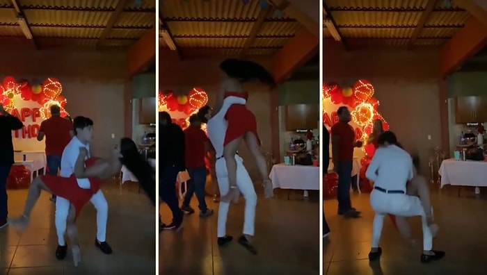 Doğum Günü Partisinde Dans Ettiği Kadını Kaldırıp Kaldırıp İndiren Erkek