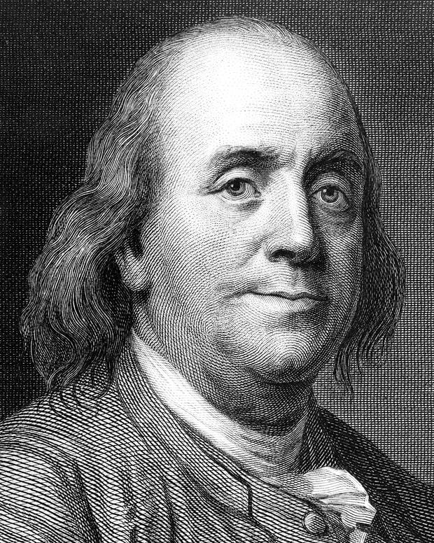Portrait of U.S. president Benjamin Franklin with black eyes