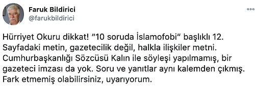 Bildirici, İbrahim Kalın'ın Hürriyet'teki Açıklamalarını Eleştirdi: 'Gazetecilik Değil, Halkla İlişkiler Metni'