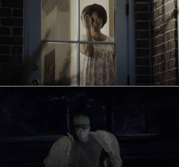 2. Kapan filminde, Chris'in pencereden Georgina'nın saçıyla oynadığını sandığı ama aslında lobotomi yarasının gözükmediğine emin olmak için baktığı sahne.  Walter'ın şapkasız asla gösterilmemesinin nedeni budur.
